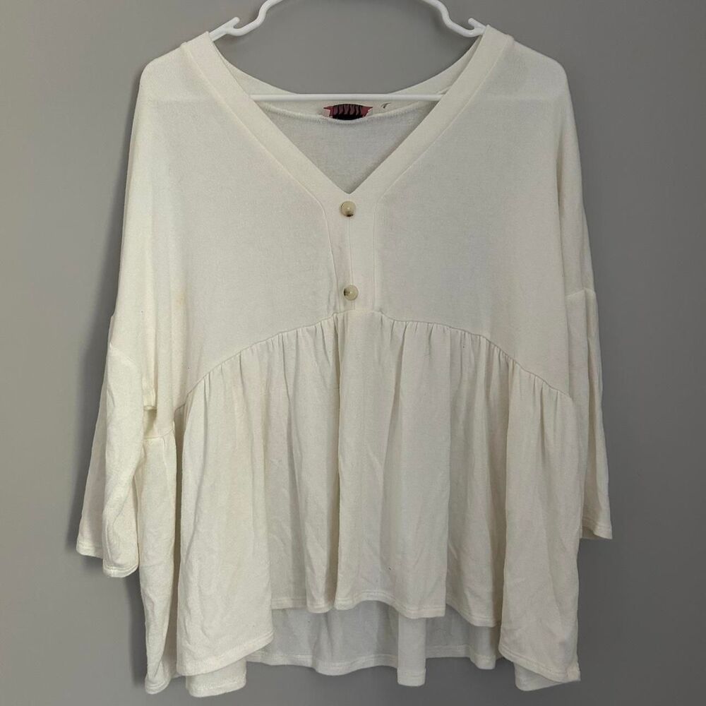 Andrée by Unit Womens Cream Boho Flowy Blouse V Neck Top Small